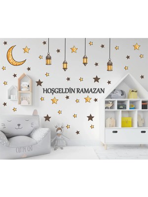 Kanvassepetinet Ramazan Temalı Sticker Ramazan Ayı Cam Duvar Süsleri Dini Sticker Islam Ramazan Figürleri