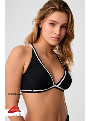 Kom Gian Düz Renk Toparlayıcı Üçgen Bikini Takımı Siyah