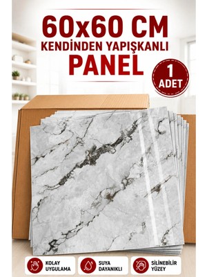 Ukab Dekor 60X60 cm 1 Adet Kendinden Yapışkanlı Gri Pvc Esnek Köpük Dekoratif Duvar Paneli Banyo Muttak Wc 6044
