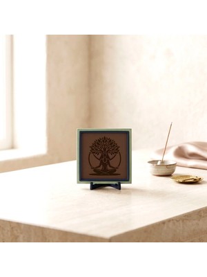Miawiki Hayat Ağacı ve Meditasyon Figürlü Minimalist Dekoratif Obje, Ev ve Ofis Için Modern Masaüstü Aksesuarı 10X10 cm