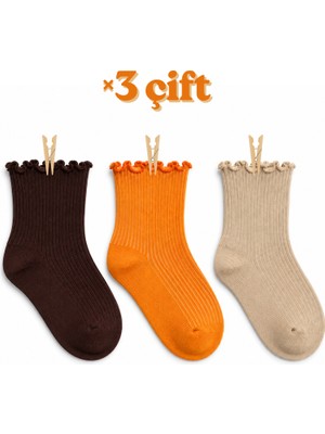 Carnaval Socks Kıvrık Fırfırlı Kadın Çorap 3’lü Set / Pumpkin Latte Set