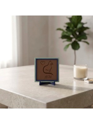 Miawiki Kalpli Kedi ve Meow Yazılı Modern Dekoratif Obje, Ev ve Ofis Dekorasyonu Için Şık Masaüstü Aksesuarı 10X10 cm