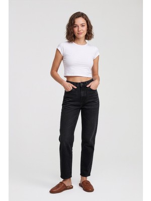 Markapia Kadın Yüksek Bel Slim Fit %100 Pamuk Antrasit Jean Pantolon