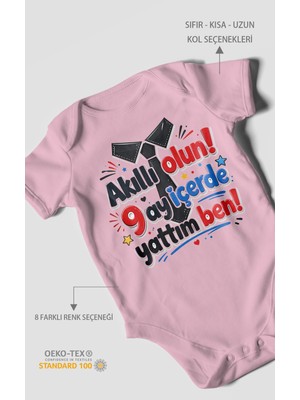 Morivo Kids Akilli Olun 9 Yazılı Kısa Kollu Bebek Body %100 Pamuk