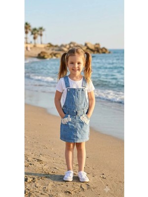 Erca Home Tekstil Ürünleri Nakışlı Etekli Salopet 3y,4y,5y,6y,7y Kız Çocuk