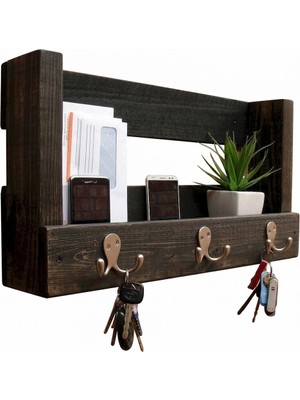 Dekoriye Ahşap Duvar Rafı Rustic Vestiyer Askılık Raf Kitaplık