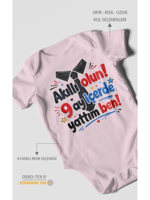 Morivo Kids Akilli Olun 9 Yazılı Kısa Kollu Bebek Body %100 Pamuk