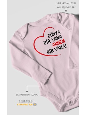 Morivo Kids Dünya Bir Yana Annem Bir Yana Uzun Kollu Bebek Body %100 Pamuk