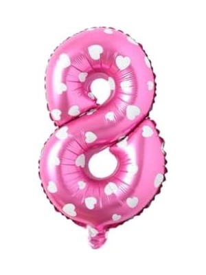 8 Rakamlı 16 Inç Pembe Kalpli Folyo Balon 36 cm (Pembe)