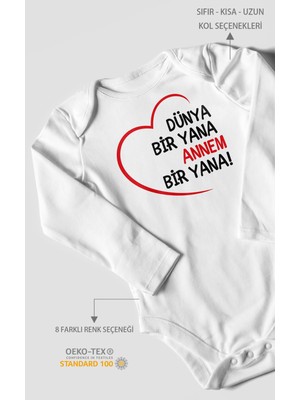 Morivo Kids Dünya Bir Yana Annem Bir Yana Uzun Kollu Bebek Body %100 Pamuk