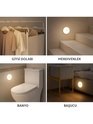 6'lı Set Hareket Sensörlü Gece Lambası – USB Şarjlı 4000K Gün Işığı LED – Duvar, Dolap, Merdiven, Başucu Için Akıllı Işık