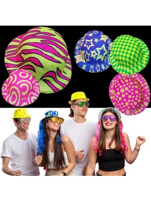 Marsilyan Mey Ithalat® Farklı Desenlerde Plastik Neon Uv Işık Parti Şapkası 1 Adet