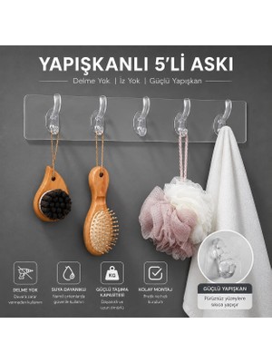 GEEN 5'li Şeffaf Yapışkanlı Askı