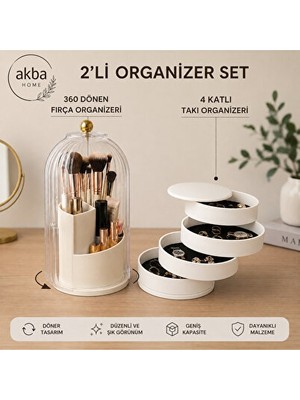 Nomikase Dönebilen 2 Katlı Fırça ve 4 Katlı Takı Organizer Seti