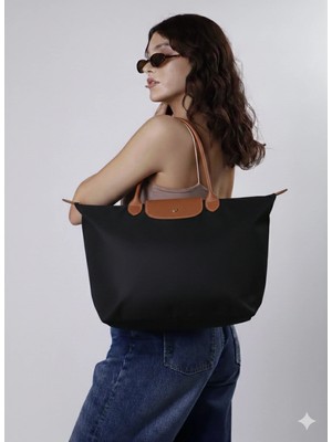 Fashion Sargınlar Siyah Taba Katlanabilir Deri Saplı Büyük Kol Omuz ve El Çantası
