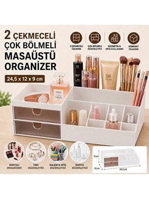 Nomikase 2 Çekmeceli Çok Bölmeli Masaüstü Organizeri