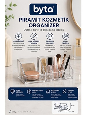 Nomikase Şeffaf Piramit Kozmetik Organizer – Çok Bölmeli Masaüstü Saklama