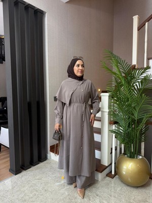 Esra Butik Asimetrik Yakalı Modal Kumaş Pantolonlu Takım – Gri | Siyah | Haki | Vizon