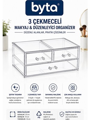 Nomikase 3 Çekmeceli Şeffaf Makyaj ve Kozmetik Organizeri
