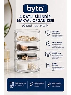 Nomikase 4 Katlı Şeffaf Silindir Makyaj ve Takı Organizeri
