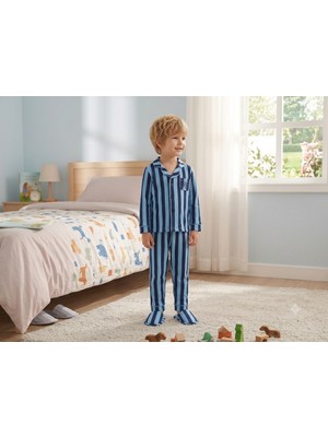 Cubbux Erkek Çocuk Terlikli Pijama Takımı Seti %100 Pamuklu Rahat