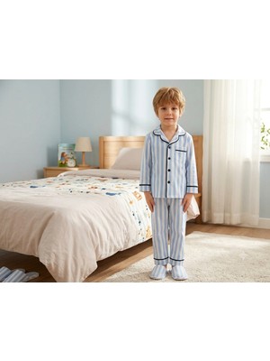 Cubbux Erkek Çocuk Terlikli Pijama Takımı Seti %100 Pamuklu Rahat