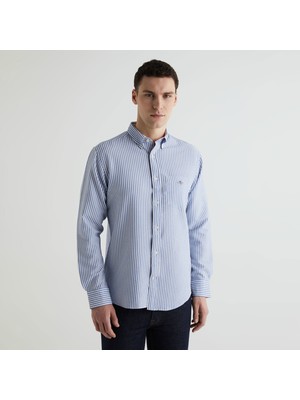 Gant Erkek Mavi Regular Fit Çizgili Logolu Gömlek