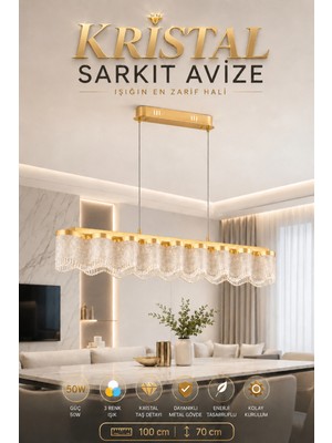 Elvora Home Modern (Premium) Kristal Taşlı Şelale Sarkıt Ledli 50W Avize 3 Renk Gold Salon Oturma Odası Avizesi Modelleri