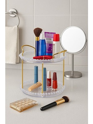Nomikase Çok Amaçlı 2 Katlı Gold Dekorlu Banyo Organizeri