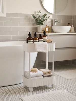 İndecor 2 Raflı Tekerlekli Çok Amaçlı Düzenleyici Organizer Banyo Mutfak Tezgah Evye Altı Rafı