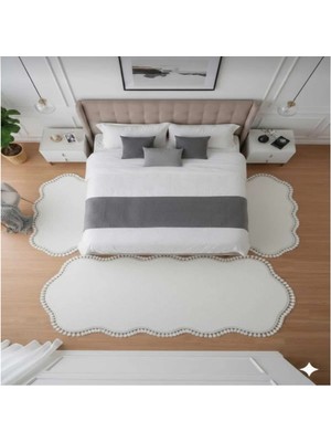 Altun Carpet 3lü Set Çift Kafalı Pelüş Kaymz Taban Ponpon Saçaklı  Modern 12ML Hav2 cm Kalınlık