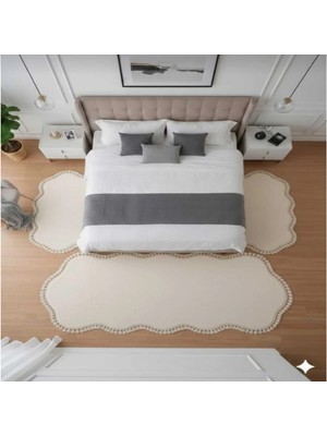 Altun Carpet 3lü Set Çift Kafalı Pelüş Kaymz Taban Ponpon Saçaklı  Modern 12ML Hav2 cm Kalınlık