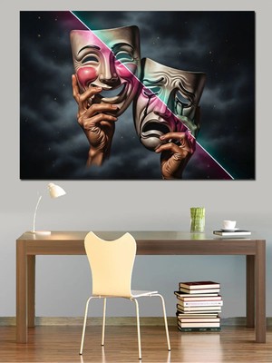 Kanvassepetinet Tiyatro Maskeleri Yüksek Kaliteli Yağlı Boya Dokulu Kanvas Canvas Tablo Kanvas Tablo Canvas Tablo D