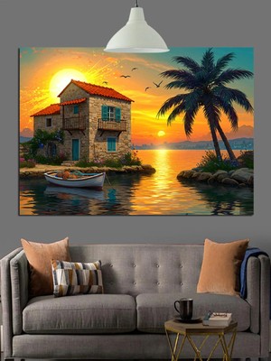 Kanvassepetinet Ev Palmiye Gün Yüksek Kaliteli Yağlı Boya Dokulu Kanvas Canvas Tablo Kanvas Tablo Canvas Tablo Duva