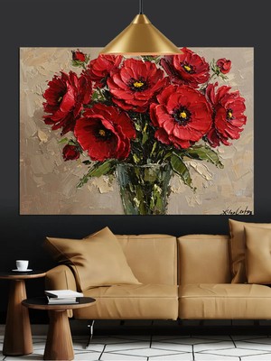 Kanvassepetinet Kırmızı Güller Yüksek Kaliteli Yağlı Boya Dokulu Kanvas Canvas Tablo Kanvas Tablo Canvas Tablo Duva