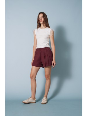 Nisan Triko Beli Lastikli Pileli Şort