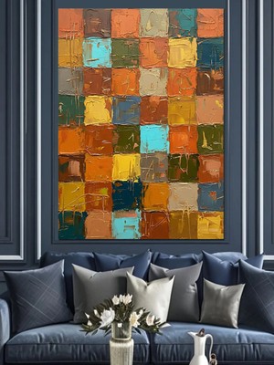 Kanvassepetinet Kare Desenli Soyut Yüksek Kaliteli Yağlı Boya Dokulu Kanvas Canvas Tablo Kanvas Tablo Canvas Tablo
