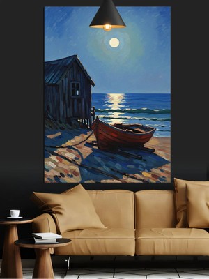 Kanvassepetinet Ay Işığı Deniz Yüksek Kaliteli Yağlı Boya Dokulu Kanvas Canvas Tablo Kanvas Tablo Canvas Tablo Duva