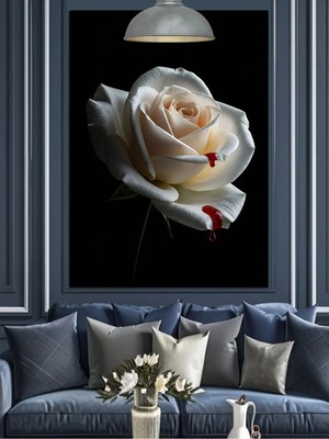 Kanvassepetinet Beyaz Gül Siyah Fon Yüksek Kaliteli Yağlı Boya Dokulu Kanvas Canvas Tablo Kanvas Tablo Canvas Tablo