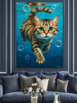 Kanvassepetinet Su Altında Yüzen Yüksek Kaliteli Yağlı Boya Dokulu Kanvas Canvas Tablo Kanvas Tablo Canvas Tablo Du
