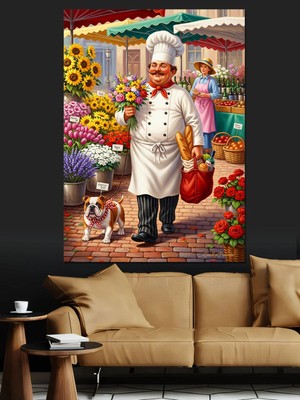 Kanvassepetinet Şef Aşçı ve Yüksek Kaliteli Yağlı Boya Dokulu Kanvas Canvas Tablo Kanvas Tablo Canvas Tablo Duvar D