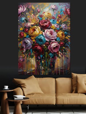 Kanvassepetinet Çiçek Buketi Yağlı Yüksek Kaliteli Yağlı Boya Dokulu Kanvas Canvas Tablo Kanvas Tablo Canvas Tablo