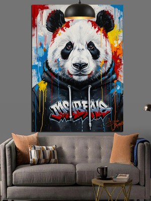 Kanvassepetinet Kapüşonlu Panda Yüksek Kaliteli Yağlı Boya Dokulu Kanvas Canvas Tablo Kanvas Tablo Canvas Tablo Duv