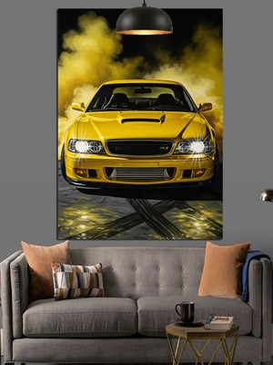 Kanvassepetinet Sarı Spor Araba Yüksek Kaliteli Yağlı Boya Dokulu Kanvas Canvas Tablo Kanvas Tablo Canvas Tablo Duv