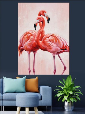 Kanvassepetinet Pembe Flamingo Yüksek Kaliteli Yağlı Boya Dokulu Kanvas Canvas Tablo Kanvas Tablo Canvas Tablo Duva