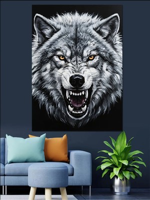 Kanvassepetinet Mavi Gözlü Vahşi Yüksek Kaliteli Yağlı Boya Dokulu Kanvas Canvas Tablo Kanvas Tablo Canvas Tablo Du