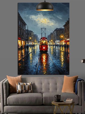 Kanvassepetinet Şehir Silüeti Gece Yüksek Kaliteli Yağlı Boya Dokulu Kanvas Canvas Tablo Kanvas Tablo Canvas Tablo