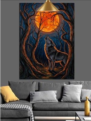 Kanvassepetinet Turuncu Dolunay ve Yüksek Kaliteli Yağlı Boya Dokulu Kanvas Canvas Tablo Kanvas Tablo Canvas Tablo