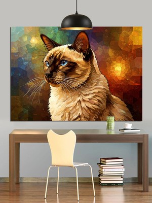 Kanvassepetinet Siyam Kedisi Mavi Yüksek Kaliteli Yağlı Boya Dokulu Kanvas Canvas Tablo Kanvas Tablo Canvas Tablo D