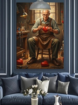 Kanvassepetinet Kırmızı Kalp Yapan Yüksek Kaliteli Yağlı Boya Dokulu Kanvas Canvas Tablo Kanvas Tablo Canvas Tablo